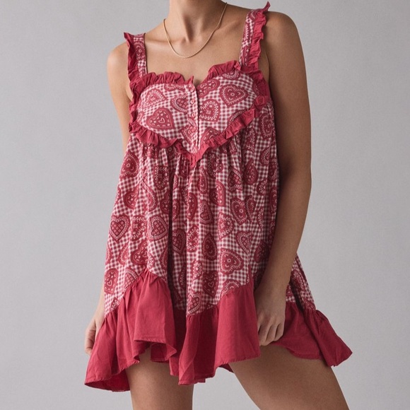 Dresses & Skirts - Heart Print Babydoll Mini Dress | Urban Outfitters | Size L